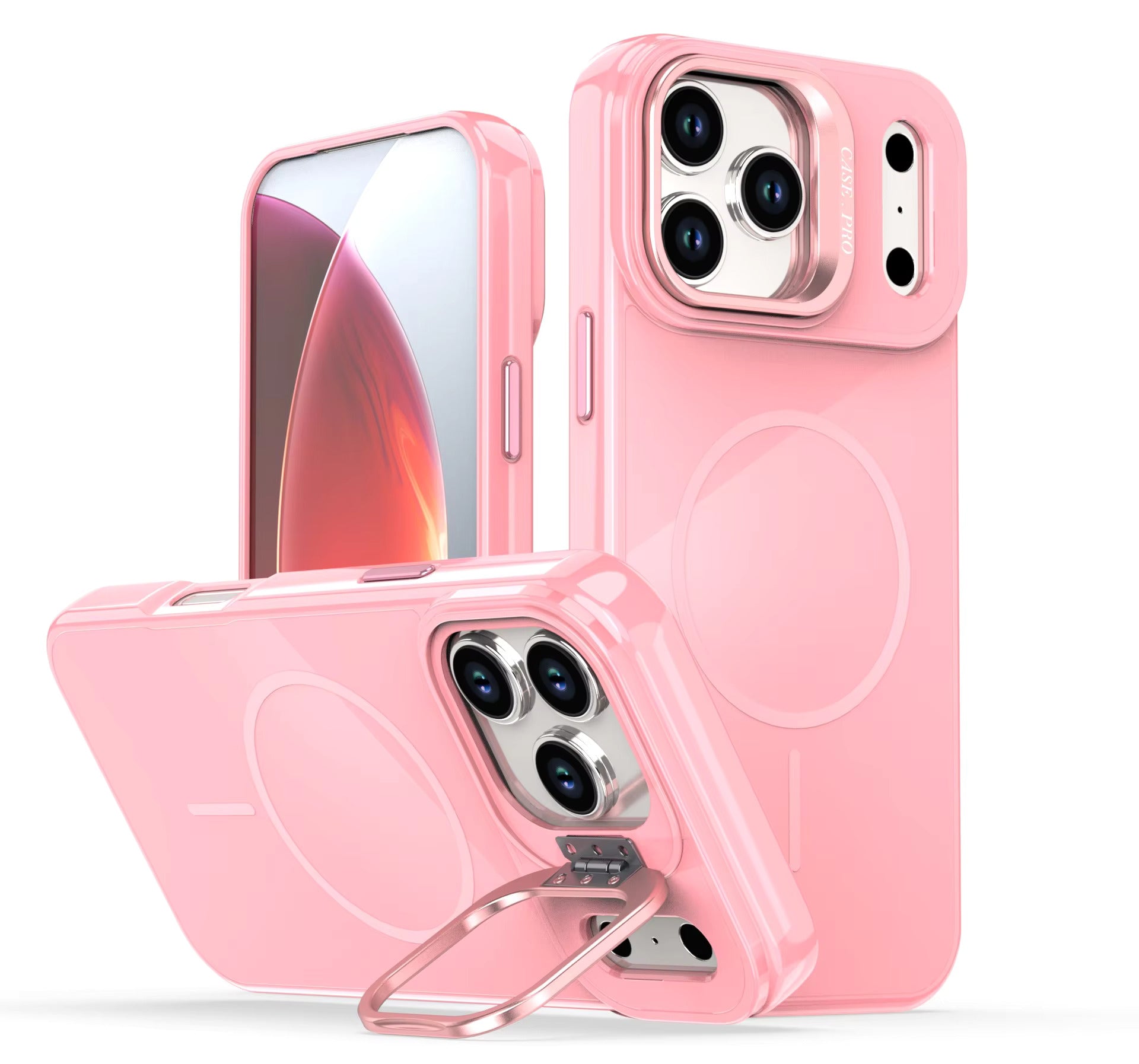 Reiko Built-in Stash Stand, Shockproof, Sturdy, Compatible with MagSafe Protection Stylish Cover, Compatible with IPHONE 17 PRO MAX , PC76-IPH17MAXPK